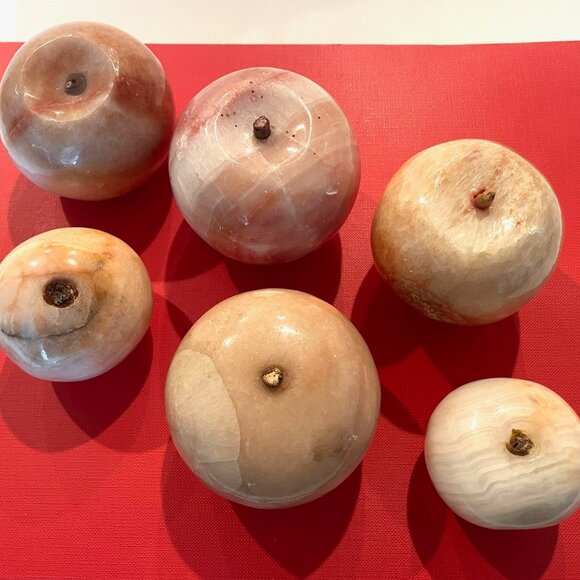Six Decorative Stone Marble Various Fruits With Stems - Picture 1 of 9
